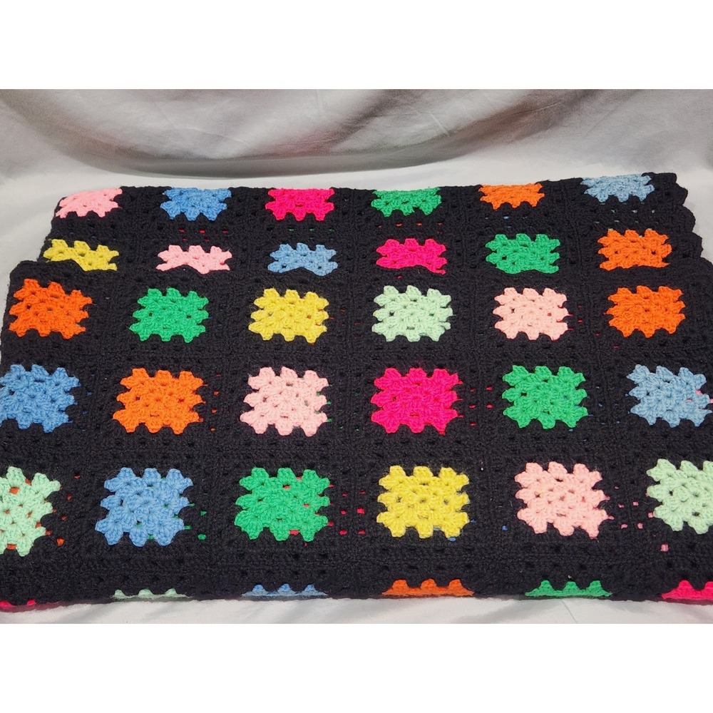 Granny Square‎ Crochet Afghan Multicolor Blanket Boho Throw 65"x51" Grannycore